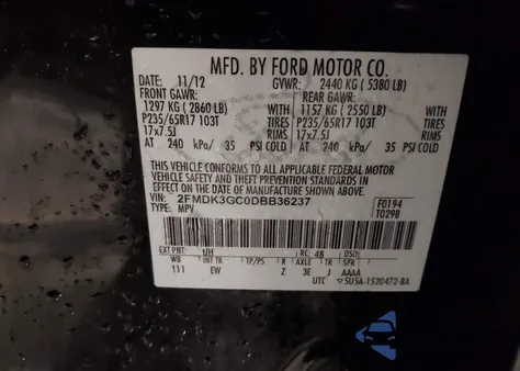 2013 Ford Edge Se from USA, damaged, VIN 2FMDK3GC0DBB36237